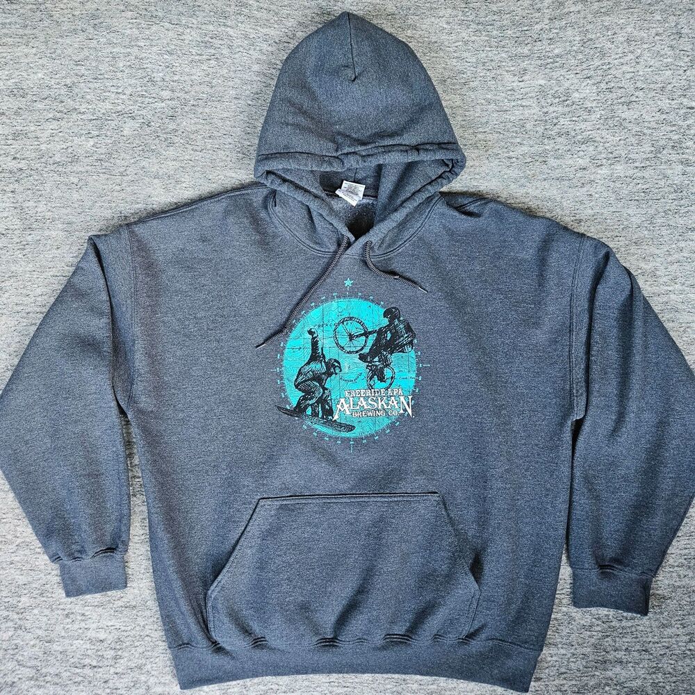 Alaskan Brewing Co Hoodie Unisex XL Heather Blue Sweatshirt Freeride APA Beer